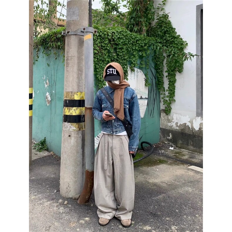 潮流新款慵懒流行原宿日系百搭简约气质文艺高质量腰带西裤ins,男装西裤,星座506A
