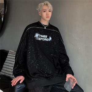 美式复古满天星多拉链拼接解构圆领卫衣男女宽松秋冬外套W89-P78图片