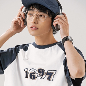 2024夏季新款男装日系潮牌拼接圆领宽松短袖休闲T恤半袖T908-F44图片