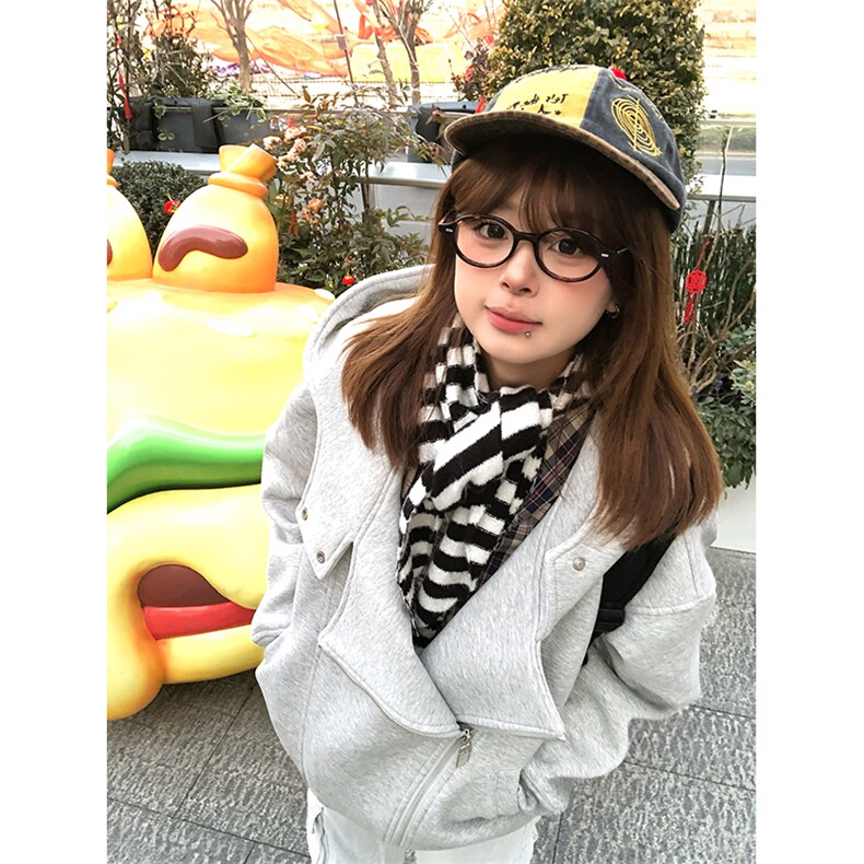 抖音得物品质26春装美式重磅结构斜拉链高领连帽卫衣开衫外套W61,女装短外套,电商A486