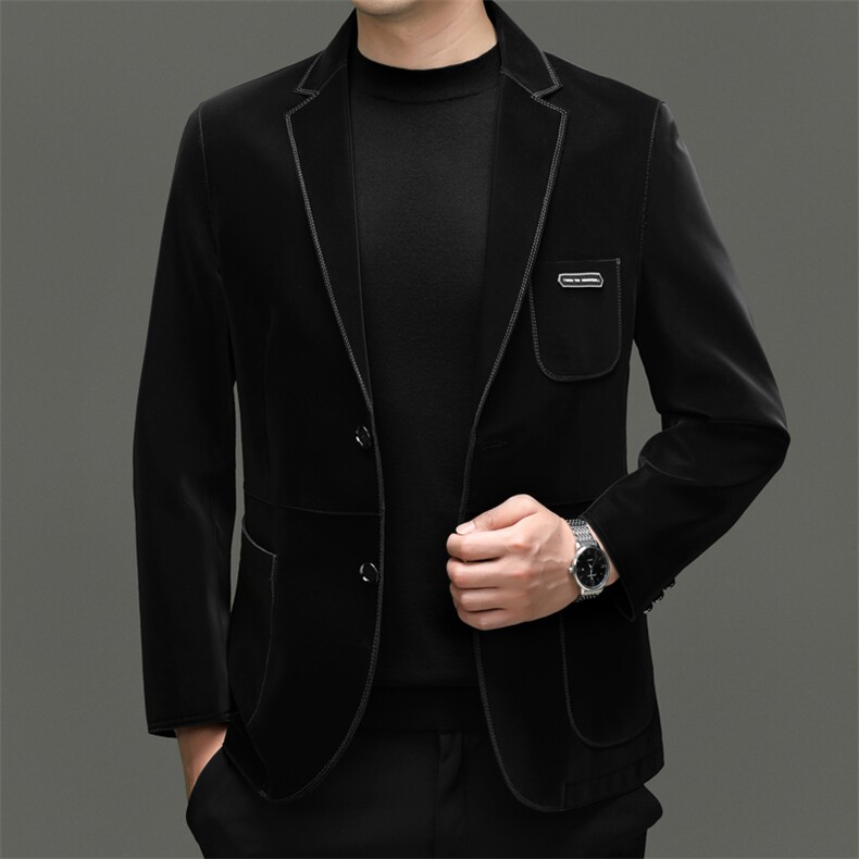 BG27103春秋款海宁真皮皮衣男绵羊皮丝绒西服商务休闲男装外套，男装西服，电商B360A（原721A）