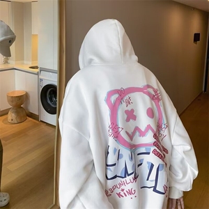 350g华棉潮牌印花连帽卫衣男女休闲春秋宽松时尚上衣5130-P43网图图片