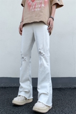 B221美式ins高街暗黑休闲弹力微喇破洞牛仔裤LK23089-P65控88，男装休闲裤，电商B221