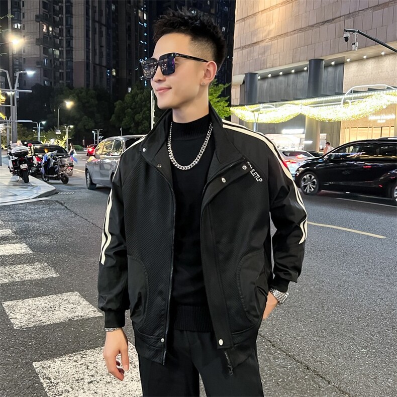春秋新款男士夹克三条杠潮流上衣夹克外套图片