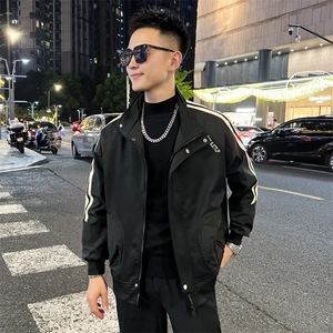 春秋新款男士夹克三条杠潮流上衣夹克外套