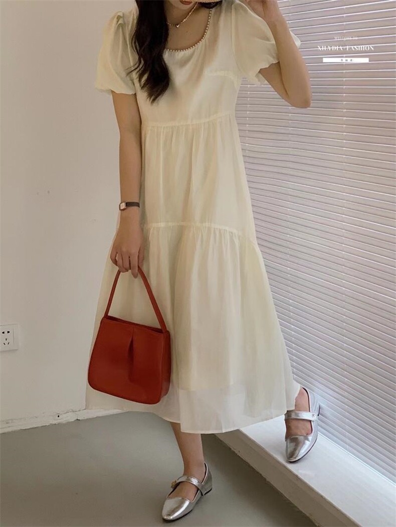 法式泡泡袖连衣裙夏季设计感众温柔高级感初恋裙子,女装连衣裙,香丽迪1