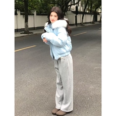 冬季新款ins百搭宽松潮流保暖面包服女美式复古毛领蓝色棉服外套，男装棉衣，星座1210-1