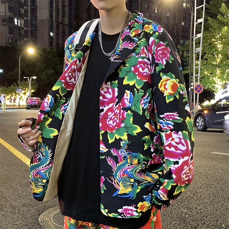 XZ01港风文艺男大码宽松西服东北大花潮牌开衫男女风民族特色，男装西服，星座115A(原星座507）