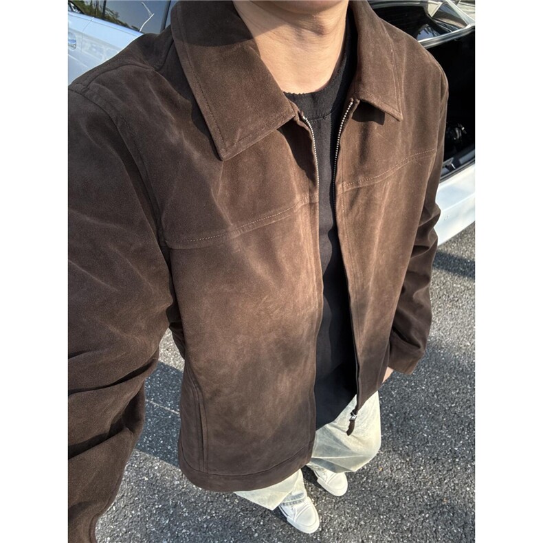 美式短款行政夹克男高级感棕色外套韩系工装飞行员上衣,男装夹克,星座506A