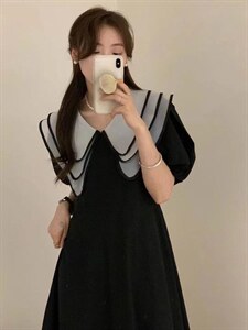 韩版黑色连衣裙，女装连衣裙，青菜萝卜