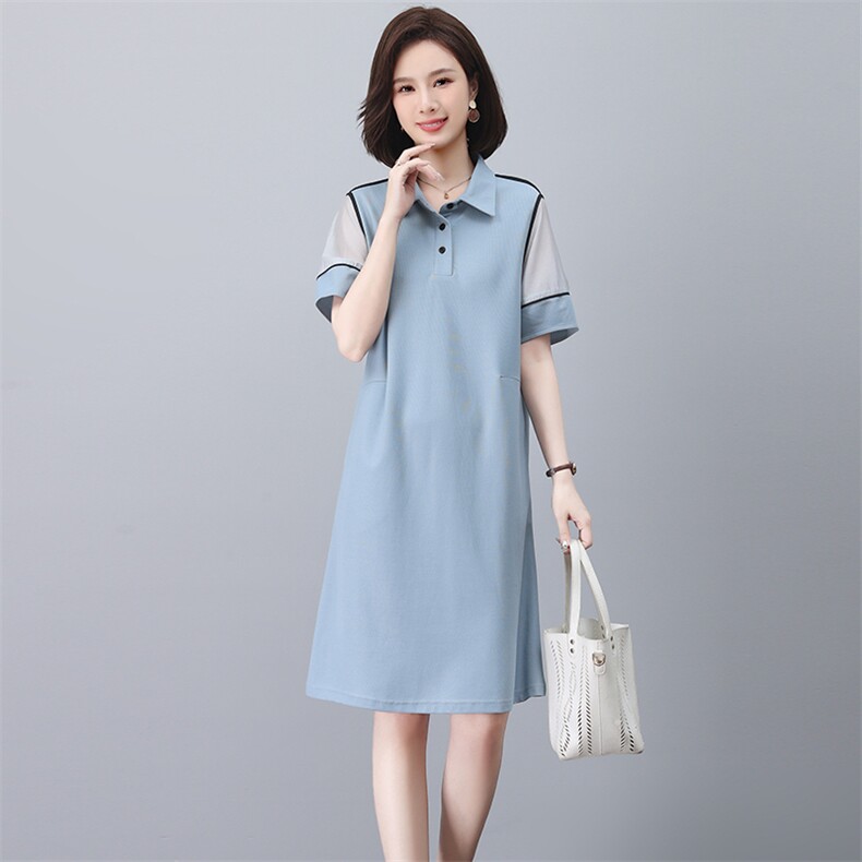一线原单剪标polo领减龄休闲直筒遮肉中长款短袖卫衣连衣裙女,女装连衣裙,忆绮罗