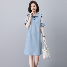 一线原单剪标polo领减龄休闲直筒遮肉中长款短袖卫衣连衣裙女，女装连衣裙，忆绮罗