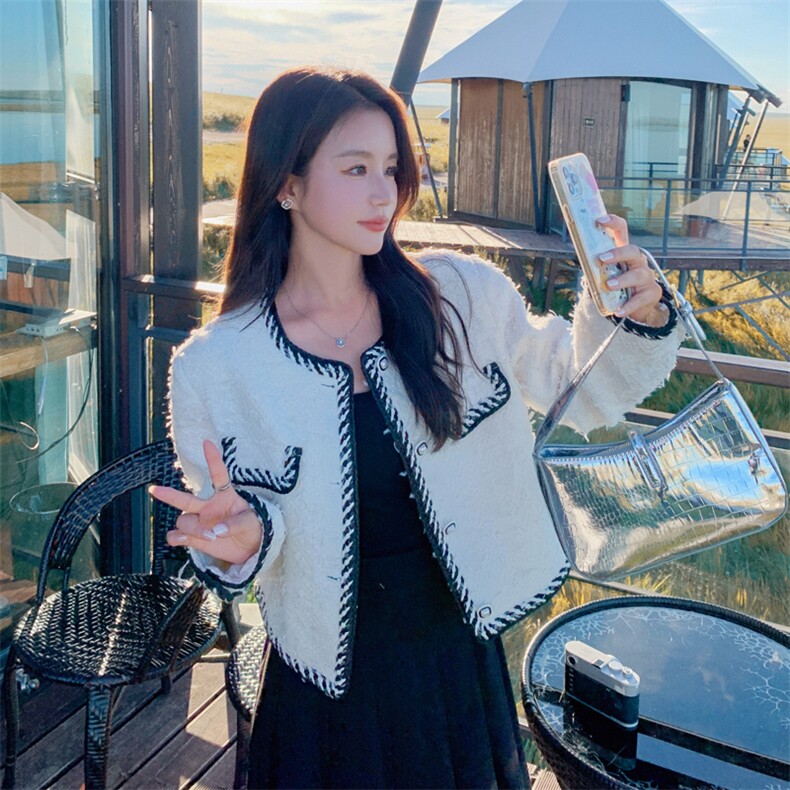 法式小香风高腰短款外套女2023春秋新款高级感气质小个子开衫上衣，女装短外套，帛香坊