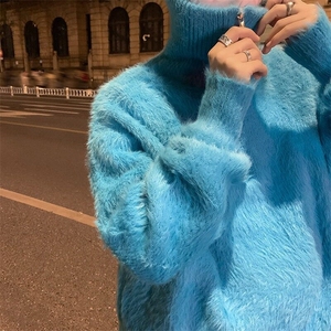 冬软糯毛绒绒貂绒高领毛衣男港风潮牌慵懒风针织衫外套MZ760-P66图片