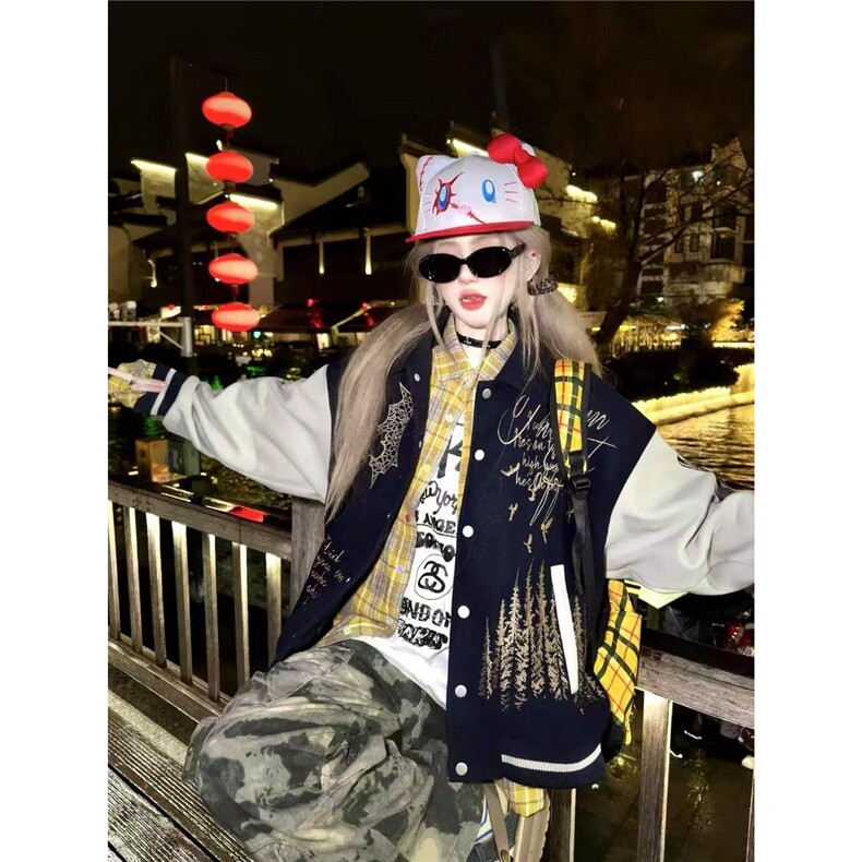 美式复古棒球服外套女2025春秋新款设计感小众休闲宽松夹克潮,男装夹克,星座1210-1