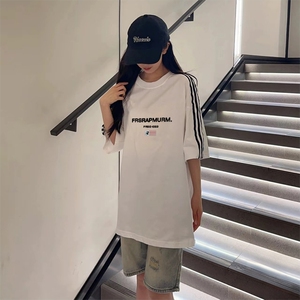 抖音得物高品质二开240克宽松纯棉美式潮牌三条杠织带短袖T恤图片