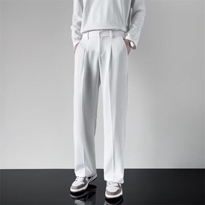 西裤男秋季宽松直筒阔腿坠感拖地休闲裤免烫白色西装长裤 A503图片