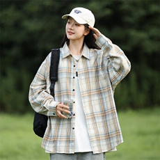 25年春季格子衬衫长袖大码宽松落肩现货DS-C323-1-2373-1-特批30，男装衬衫，电商C323-1