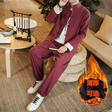 风新中式冬装唐装夹克男居士服大码加绒加厚套装A804加绒P145，男装休闲套装，钱塘788(原4013)
