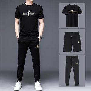 2023新款运动套装男冰丝薄款三件套夏季短袖t恤休闲夏装速干男装图片