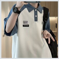 C305-P30夏季新款撞色polo衫短袖上衣男美式复古ins五分袖t恤，男装Polo衫，星座512-6