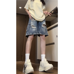 美式高街夏季新款水洗磨毛破洞水洗牛仔短裤B315-K24096-p45控68图片