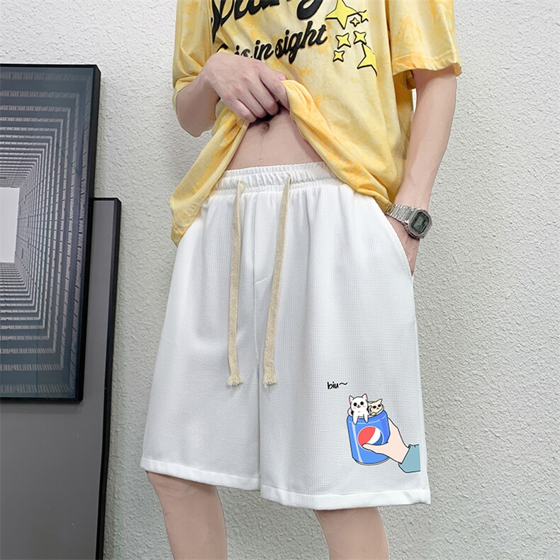 HD74262-P22 华夫格短裤男大码宽松五分裤男直筒中裤图片
