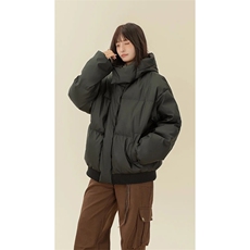 现货5W件冬季三防重磅boxy短款羽绒连帽PU皮棉衣外套防风加厚棉服，男装棉衣，电商A486