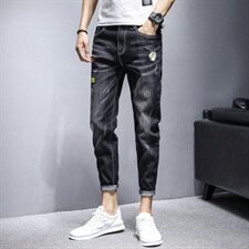 潮流牛仔裤九分裤韩版修身社会人小伙网红小脚春秋男潮牌9081-P45，男装牛仔裤，电商A318