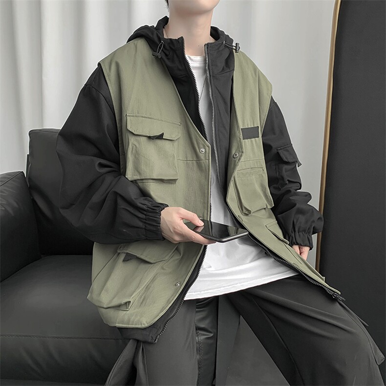 工装外套男连帽秋季ins港风潮牌机能夹克假两件上衣服JK808-P65图片
