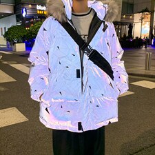 MY2091-P130冬宽松情侣连帽加厚保暖棉衣外套反光棉服男女控168，男装棉衣，电商A009A（原A058A）