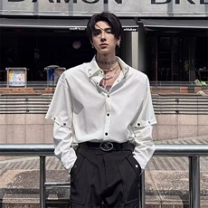 2025春装新款长袖衬衫男宽松潮牌设计感时尚金属拼接个性衬衣外套，男装衬衫，星座506A