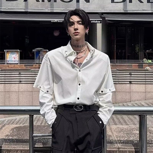 2025春装新款长袖衬衫男宽松潮牌设计感时尚金属拼接个性衬衣外套图片