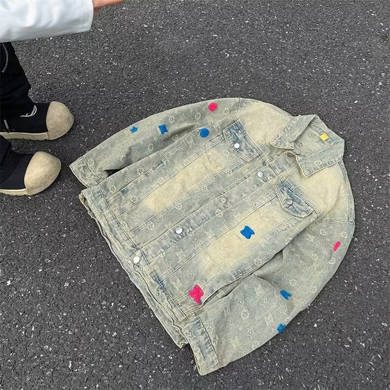黄泥色牛仔外套男秋季水洗做旧夹克春秋款美式hiphop复古潮牌上衣,男装夹克,星座410-7