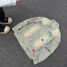 黄泥色牛仔外套男秋季水洗做旧夹克春秋款美式hiphop复古潮牌上衣，男装夹克，星座410-7