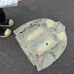 黄泥色牛仔外套男秋季水洗做旧夹克春秋款美式hiphop复古潮牌上衣图片