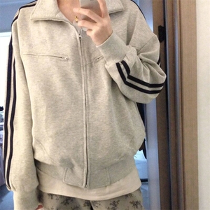 美式小众双拉链开衫立领卫衣女2025春秋新款宽松百搭双杠分割外套图片