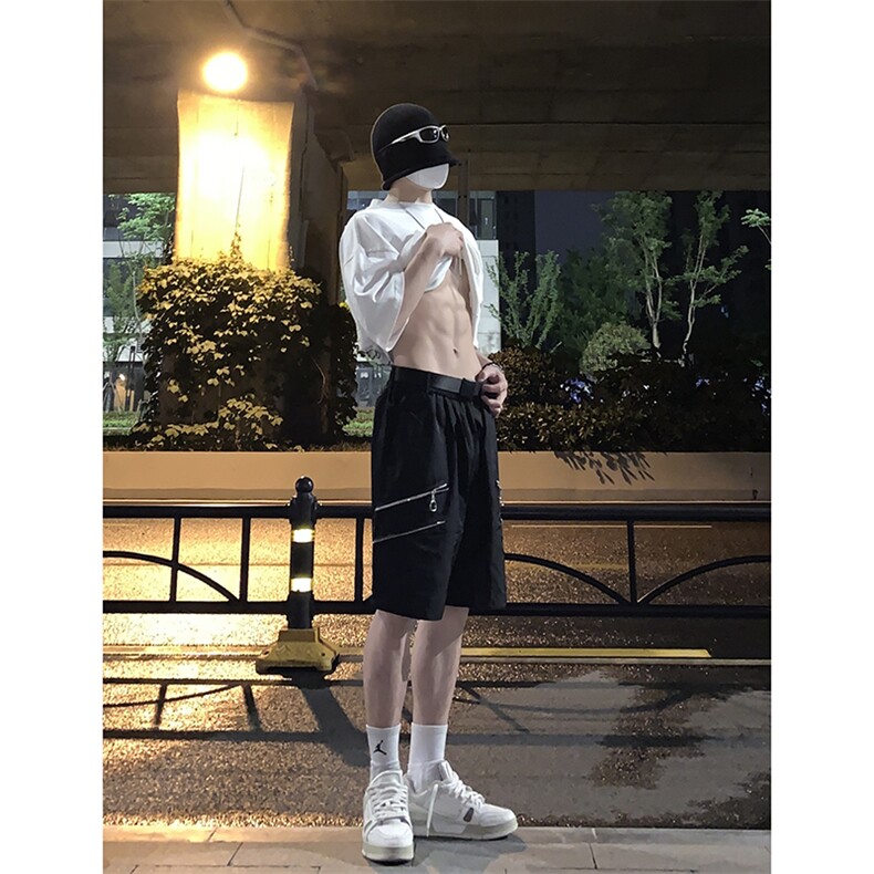 B221美式ins高街暗黑小众拉链宽松五分裤短裤LK23061-P50控68,男装休闲裤,电商B221