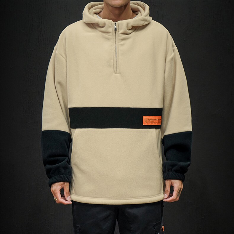 2021日系拼色男套头撞色宽松连帽落肩休闲摇粒绒卫衣外套P45，男装卫衣，星座217-4