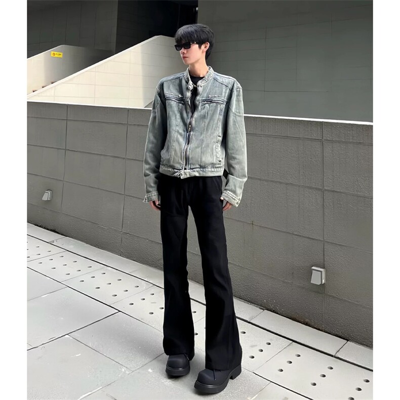 美式高街vibe拉链开叉做旧黑色直筒微喇显瘦牛仔裤SK1038P32,男装牛仔裤,星座1112-1