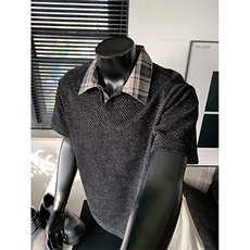 2026夏季新款肌理感格子翻领短袖T恤男DT50751-特P26建议零售价58，男装T恤，电商A001-1