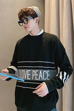 秋季男装圆领男士长袖宽松休闲毛衣针织衫上衣黑色MY06/，男装针织衫/毛衣，星座1506-1