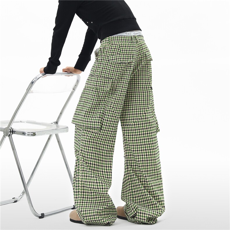 【现货】XZ612-N9033-特P49半松紧内包边多口袋褶皱休闲格纹西裤，男装西裤，星座612