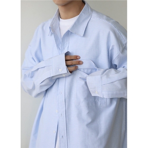 条纹长袖衬衫男春季美式cityboy休闲蓝色衬衣外套710-821-P50图片