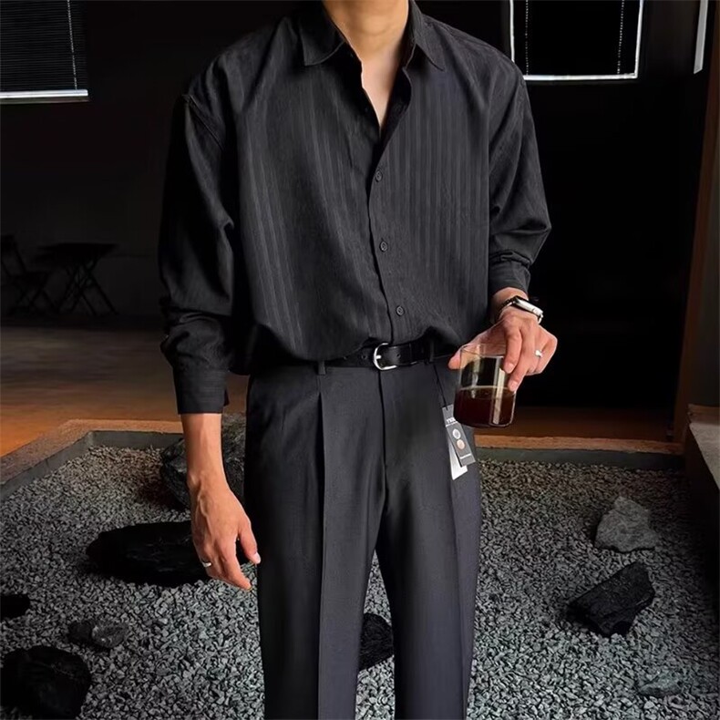 2025轻熟韩风宽松长袖衬衫男春秋季上衣潮流高级垂感免烫衬衣,男装衬衫,星座715-4