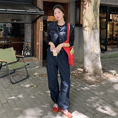 2024年秋款新款复古百搭马甲小个子宽松休闲工装牛仔套装，女装套装/套裙，瑶迪依秀