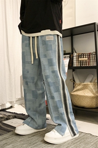 2024春季新款 牛仔格子纹宽松直筒阔腿休闲裤 KZ14-P68控79图片