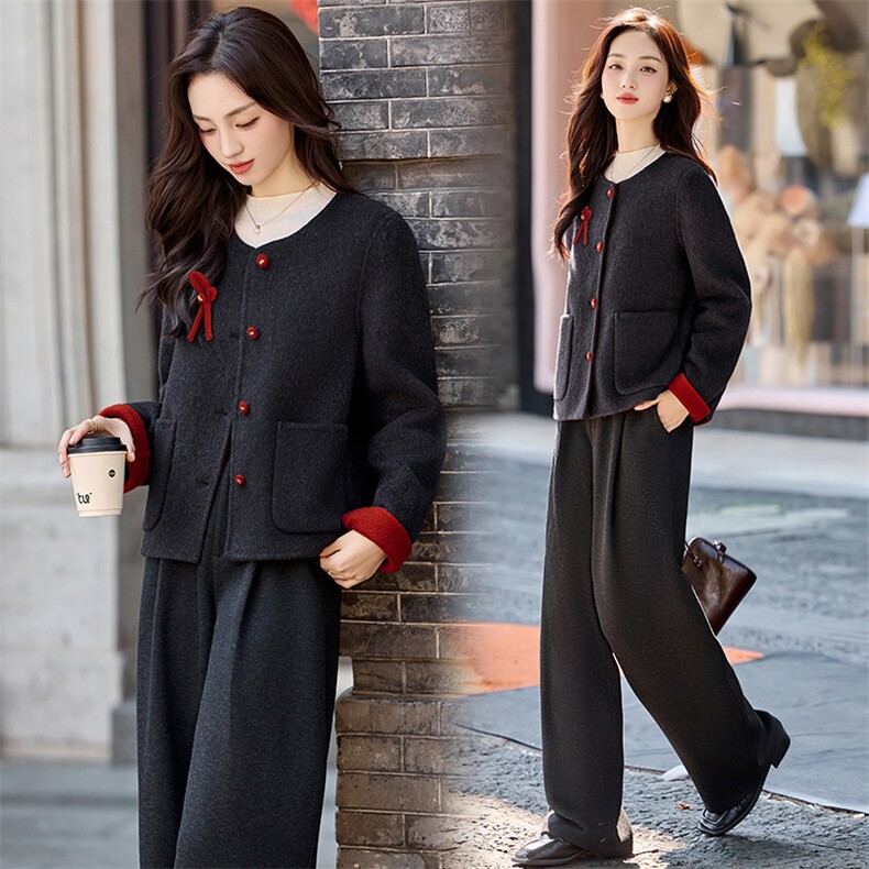 小香风毛呢短外套女秋冬新款简约大气圆领高级感羊毛大衣外套潮，女装短外套，香水丽阁