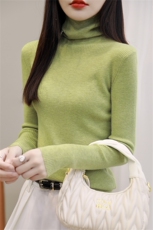 秋冬季10%羊绒90%羊毛休闲时尚百搭50支修身堆堆领羊绒衫，女装羊绒衫，朝思羊绒
