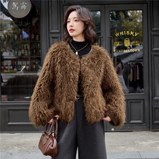 2025年冬季新款现货皮毛一体休闲时尚短款保暖皮毛拼接外套，女装皮草，臻衣坊